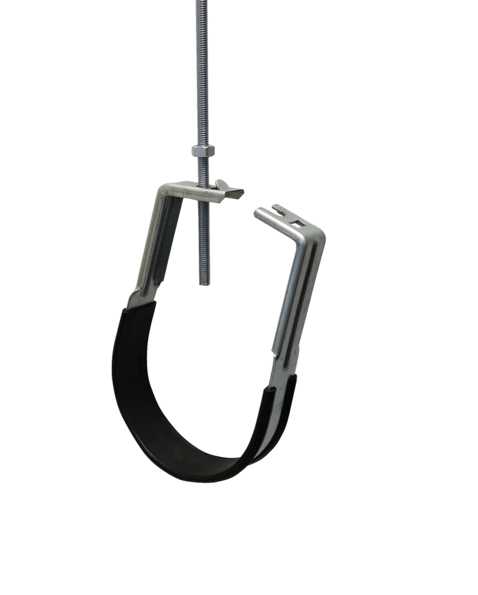 Collier 421 isophonique ouvert sur sa tige filetée, isolant EPDM